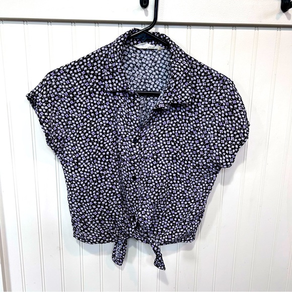 H&M Crop top girls size 16 or women small flower top with ties super cute - Picture 1 of 4